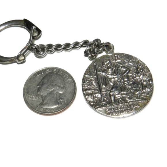 Mexico Sterling Silver San Cristobal Religious Medal Key Chain Protegenos - Picture 5 of 15